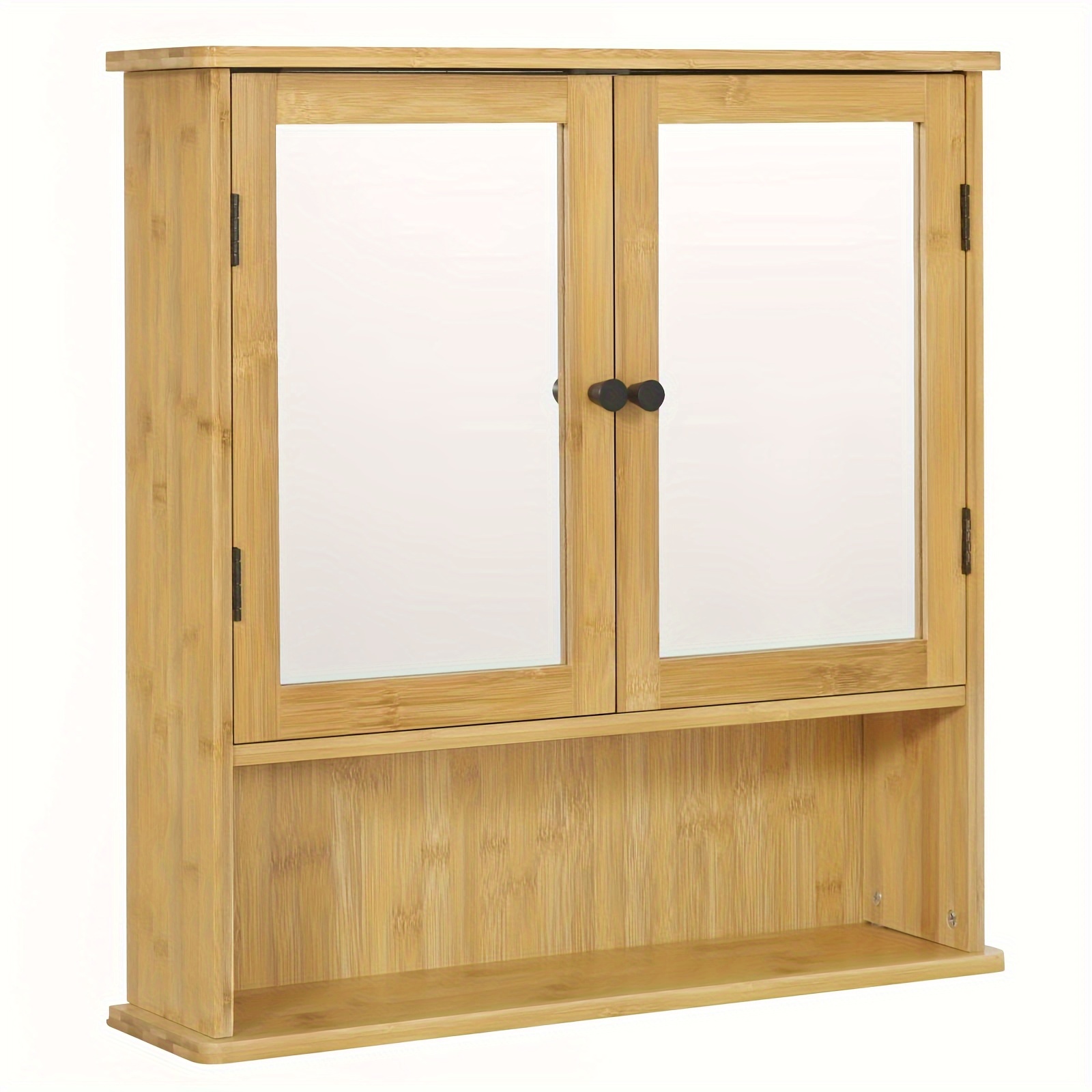 Image of 1pc Bathroom Cabinet With Mirror - Wall-mounted, Adjustable Shelf, Natural Finish, 22x23x5.5 Inches - Perfect For Stylish Storage, Shelves For Bathroom
