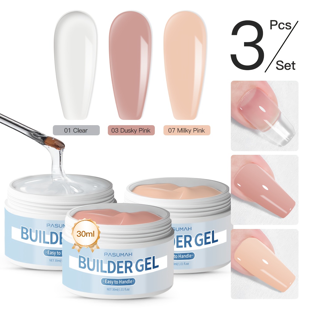 Image of 3pcs Builder For Nail Gel Kit (30ml X 3) - Led Builder Gel For Nails, /led Extension For Nail Gel, 21+ Days Wear-resistant & Fast Dry | For Manicure, For Nail Extension
