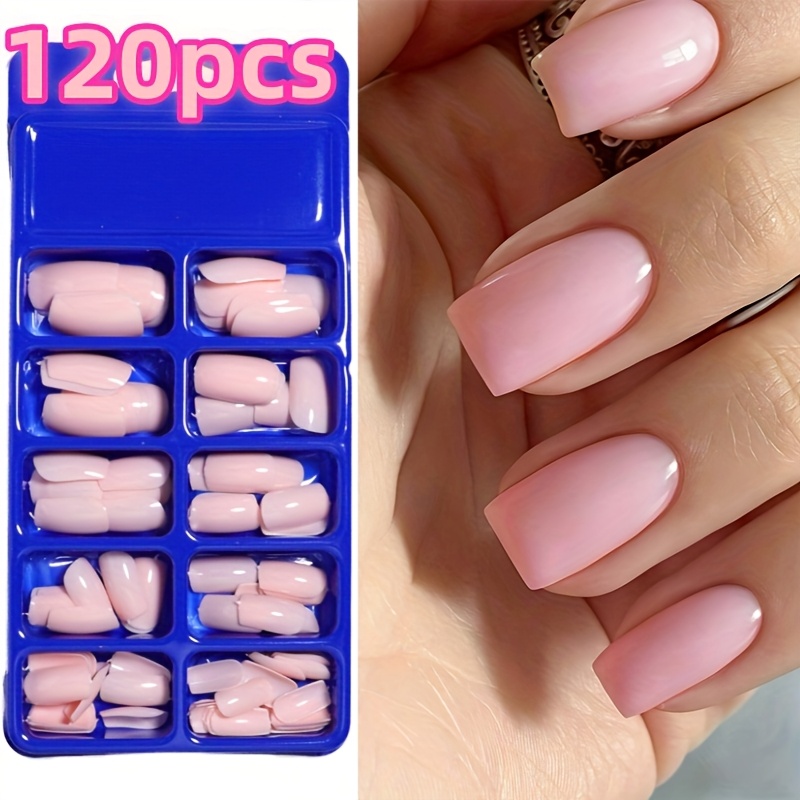 TEMU 120pcs Light On Nails Square Wearable False Nail Clippers Full Coverage False Nails Finger Decoration Office Daily Wear False Nails