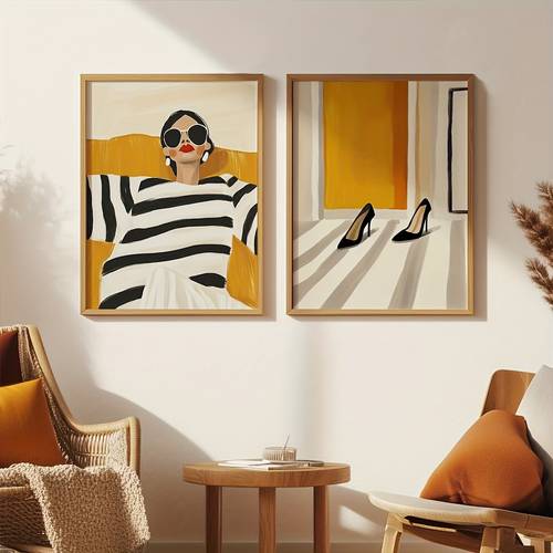 2pcs set shoes poster art print abstract wall art feminine living room art century poster black and woman high heel art no frame