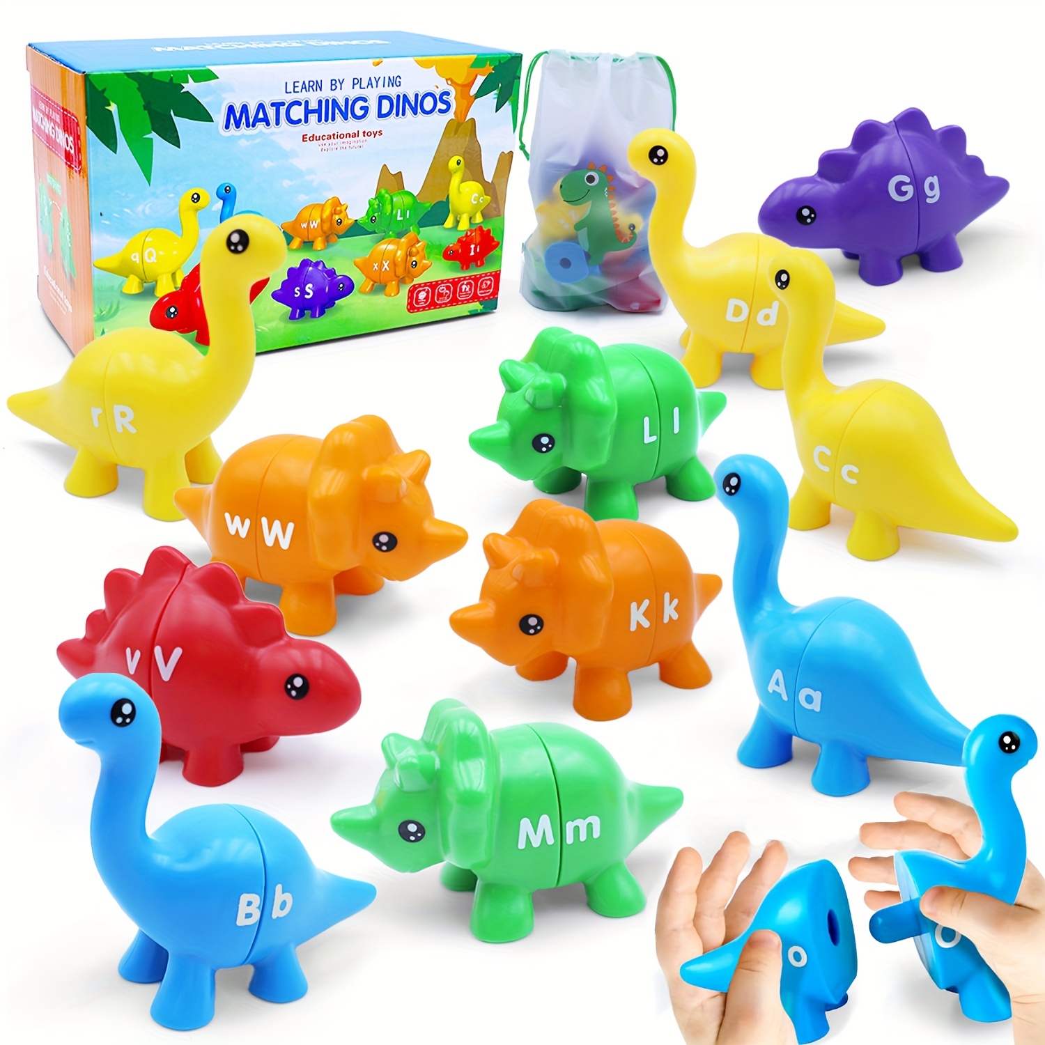 dinosaur   toys for toddlers 2 5 years dinosaur figures double sided alphabet matching game sensory toy preschool educational fine motor skills   for boys girls