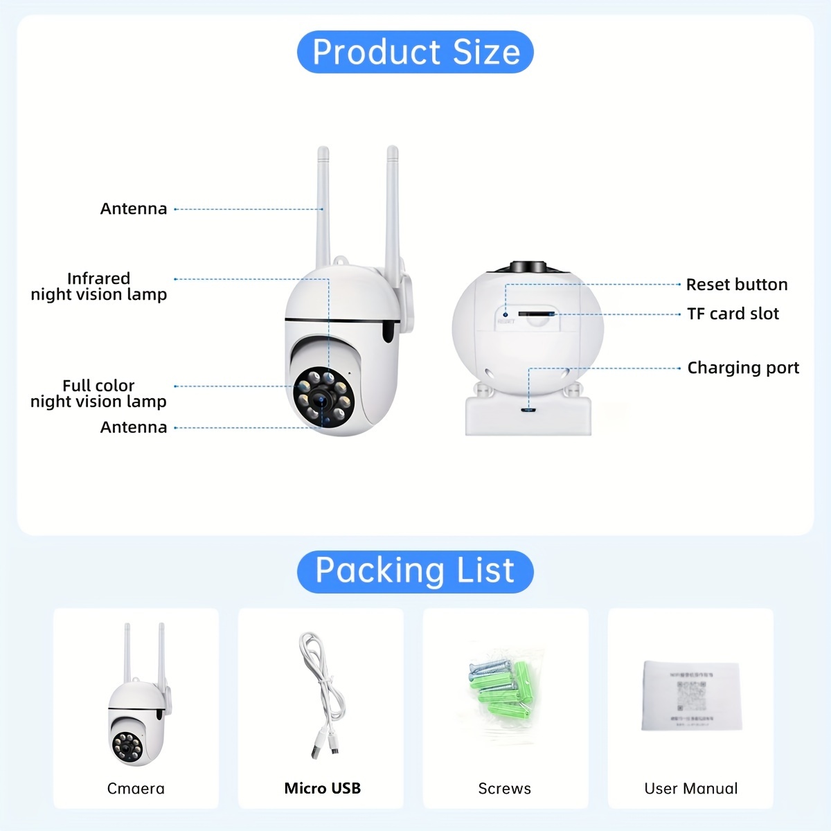   1080p hd wifi security camera indoor outdoor   with night vision intercom   detection usb powered compatible with smartphones 2 4g wireless   system farmhouse supermarket details 3