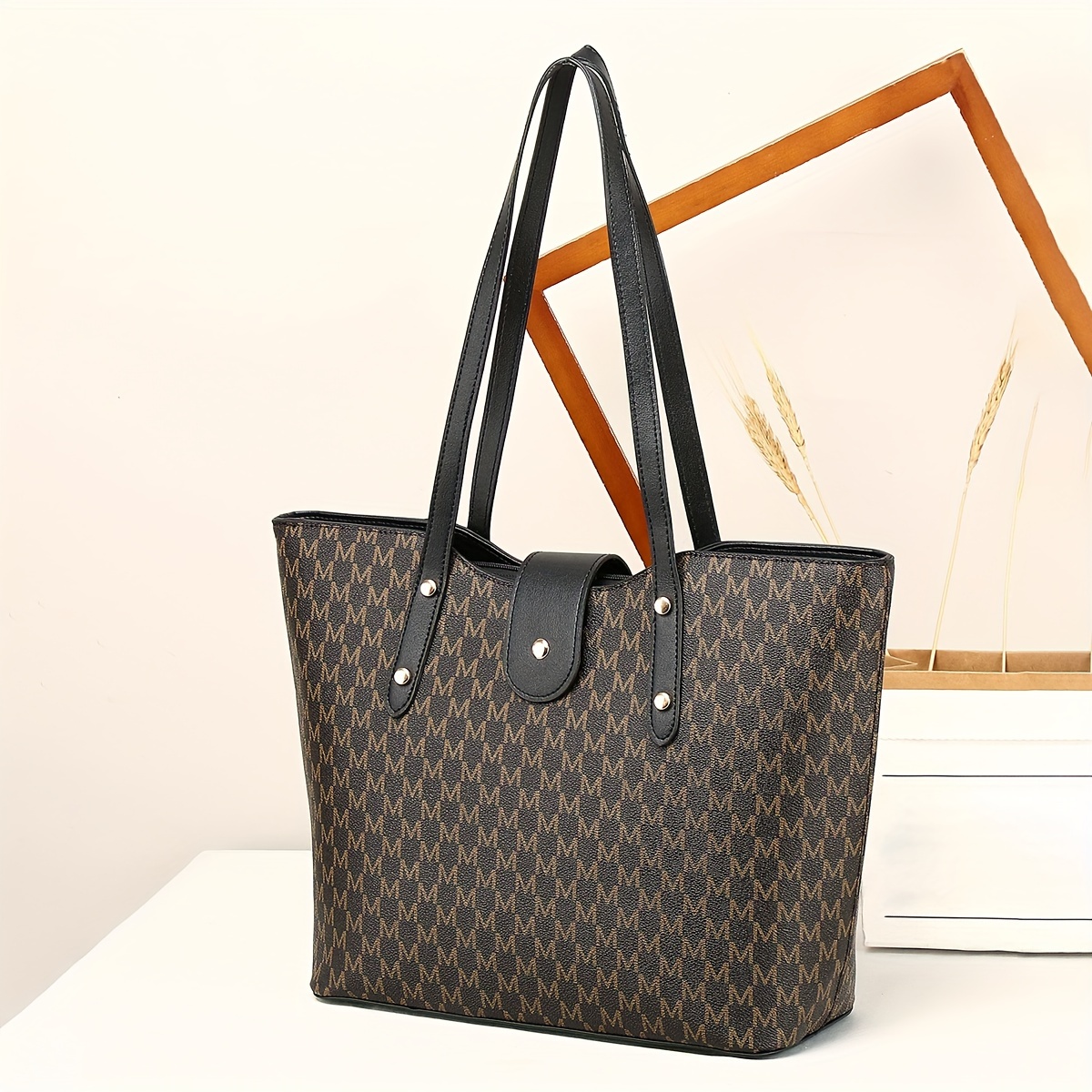 

Classic Elegant Letter Pattern Shoulder Tote Bag, Elegant Large Capacity Commuter Handbag For Women