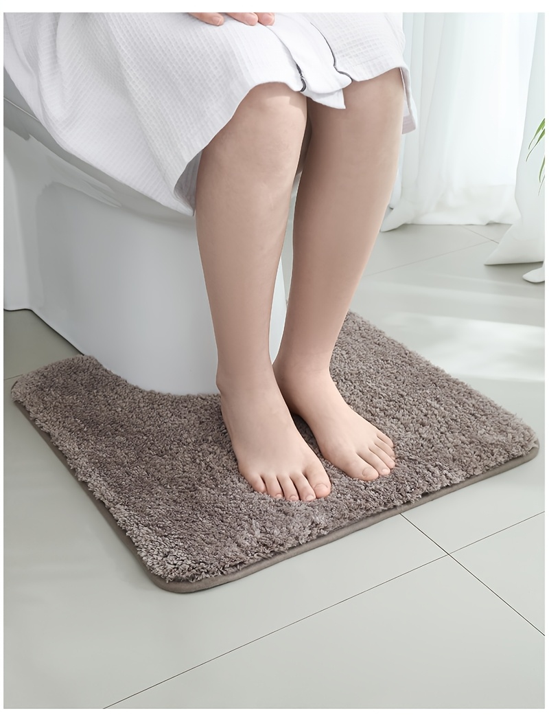 1pc ultra soft plush bathroom toilet mat non slip super absorbent machine washable solid color with u shaped contour for     and support ideal for bathroom and washroom use bathroom mat Product details 3