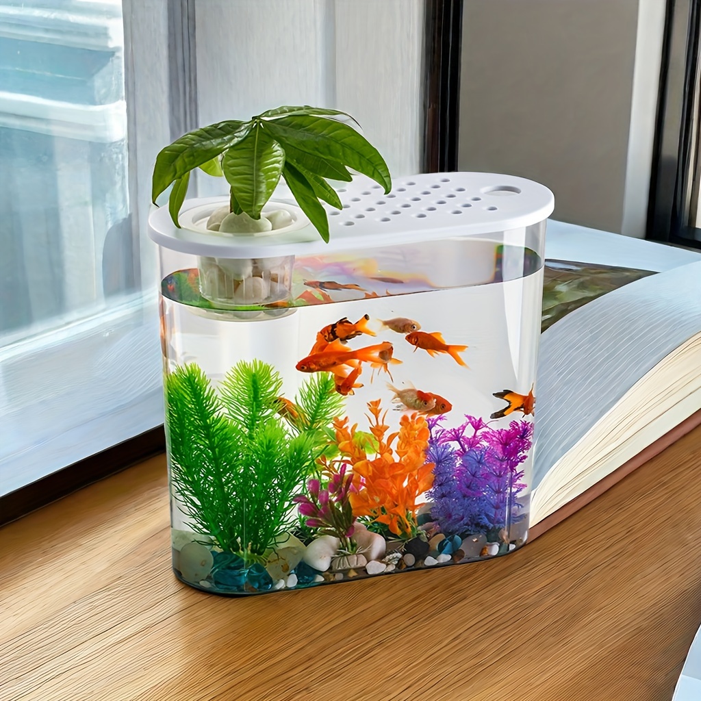 Small Fish Tank Clear Fish Breeding Box Goldfish Aquarium Tank for Goldfish， Fish and Plants Growing System Tank for Home Living Room Garden Desktop  With Hydroponics 