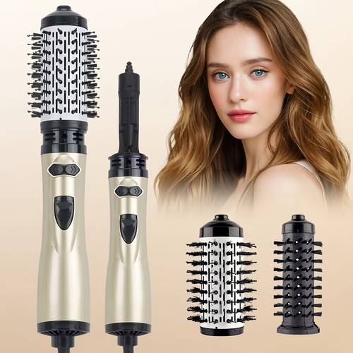 eu standard 3 in 1 hot air styler rotating hair dryer with interchangeable brush heads anti frizz technology for smoothing drying curling 360 rotation battery free operation hair styling tool gift ready durable