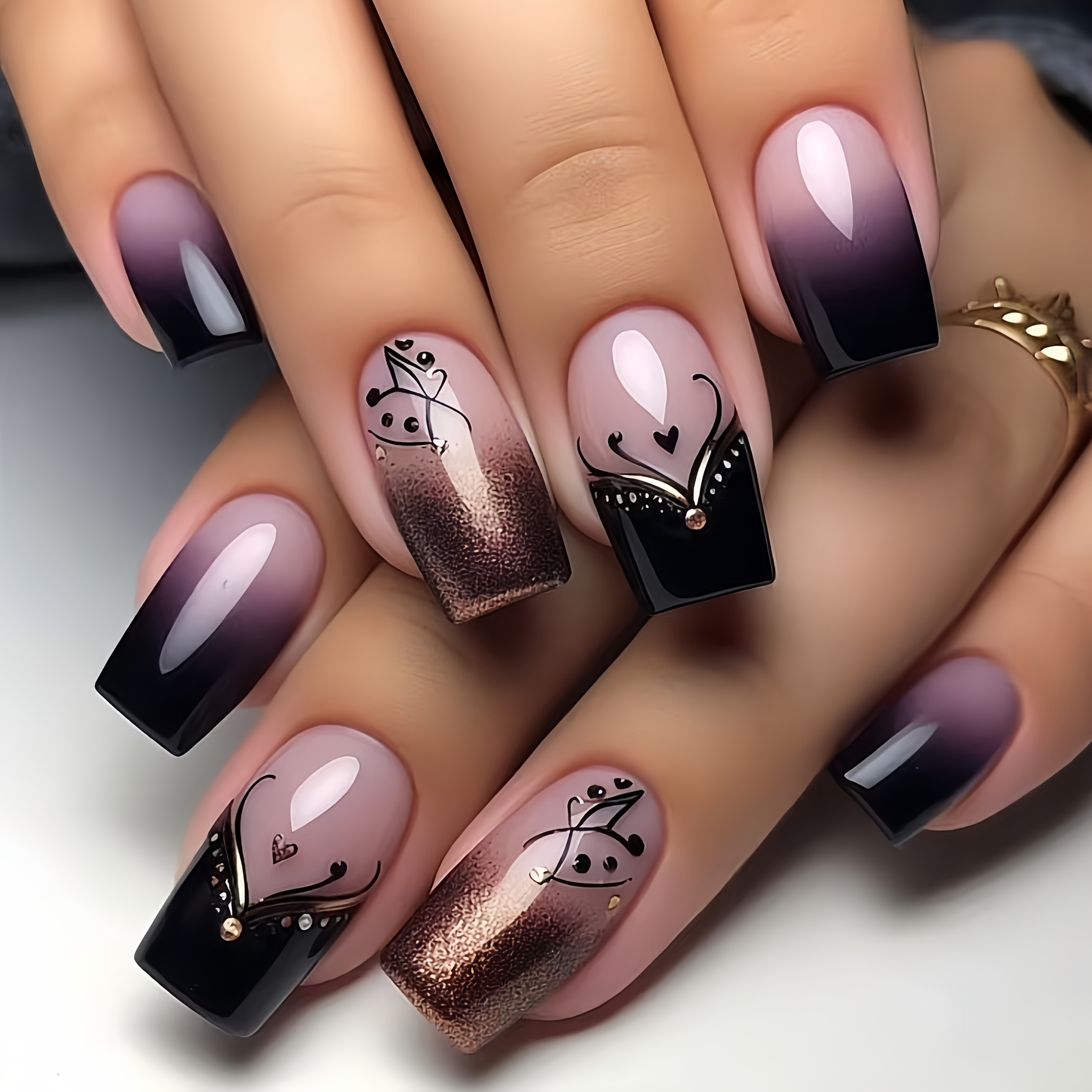 Image of Medium-length European Square Nails, New Year Spring/summer , Purple Ombre Press-on Nails, Removable 24pcs Set, Beautiful Fake Nail Stickers, Press-on Nail Stickers