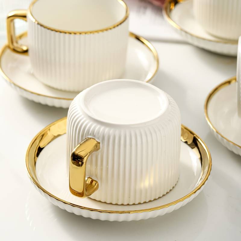 YBK Tech - Set Tazza Da Tè Alta In Porcellana Effetto Marmo Bianco Con Coperchio In Legno E Cucchiaio, 400 Ml