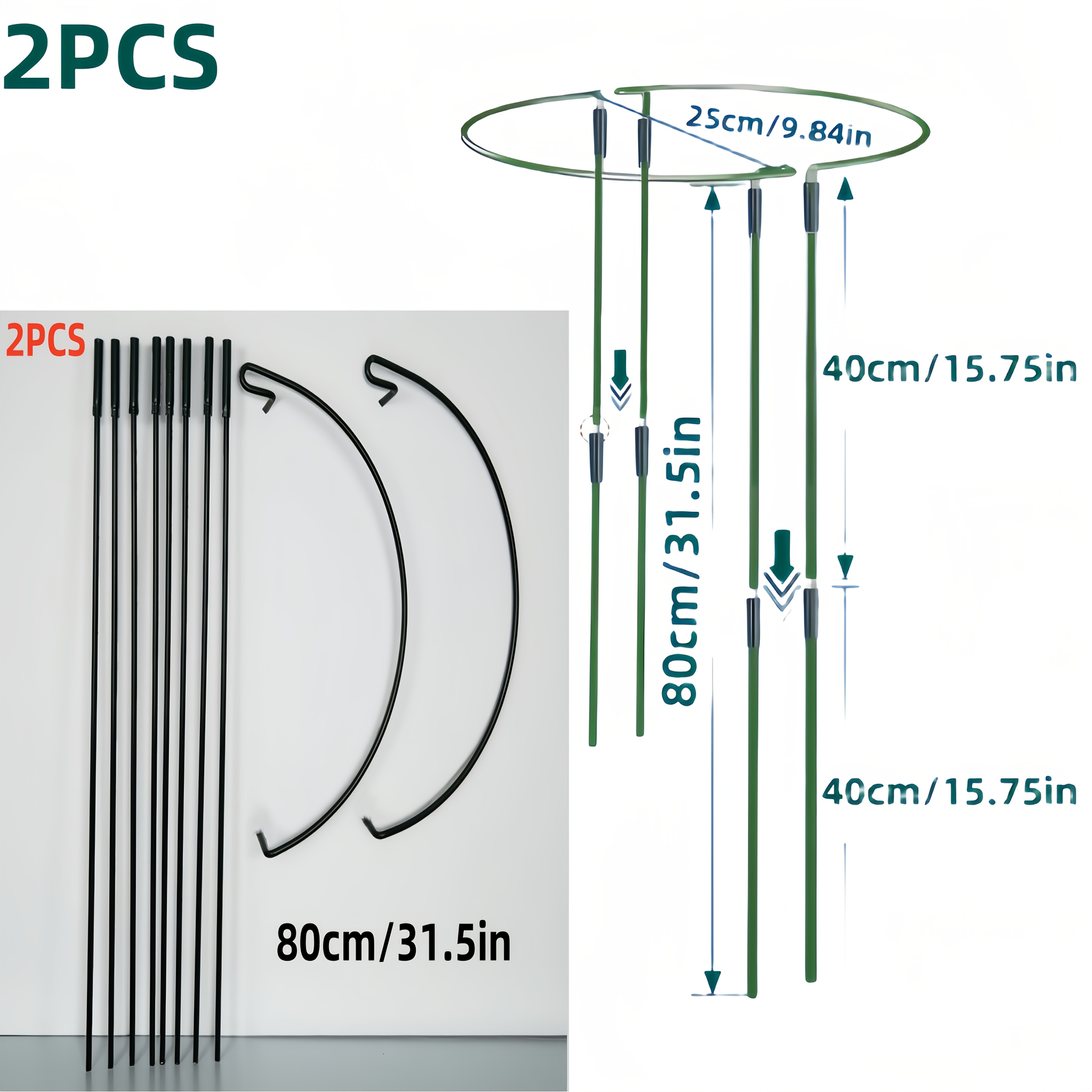 Image of 2pcs Set Of Plant Support Stakes, 60.80 Cm Semi-circular Metal Peony Cage And Support Frame, Garden Plant Support Rings Suitable For Indoor And Outdoor Plants, Tomatoes, , And Flowers