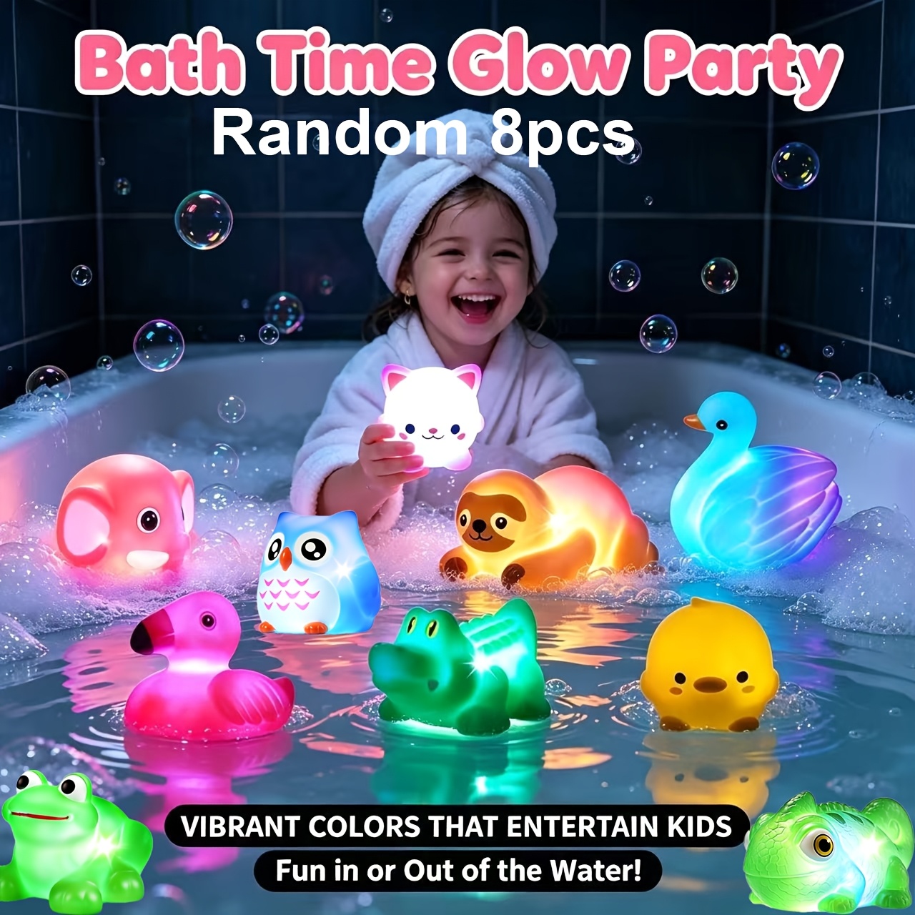 6/8/12pcs No Hole Bath Toys, Light Up Sea Animals Set, Glitter Colorful Bathtub Toys, Bathtub Floating Water Toys, Great Gifts For Bathroom Water Tub Games Pool Party Random Colors