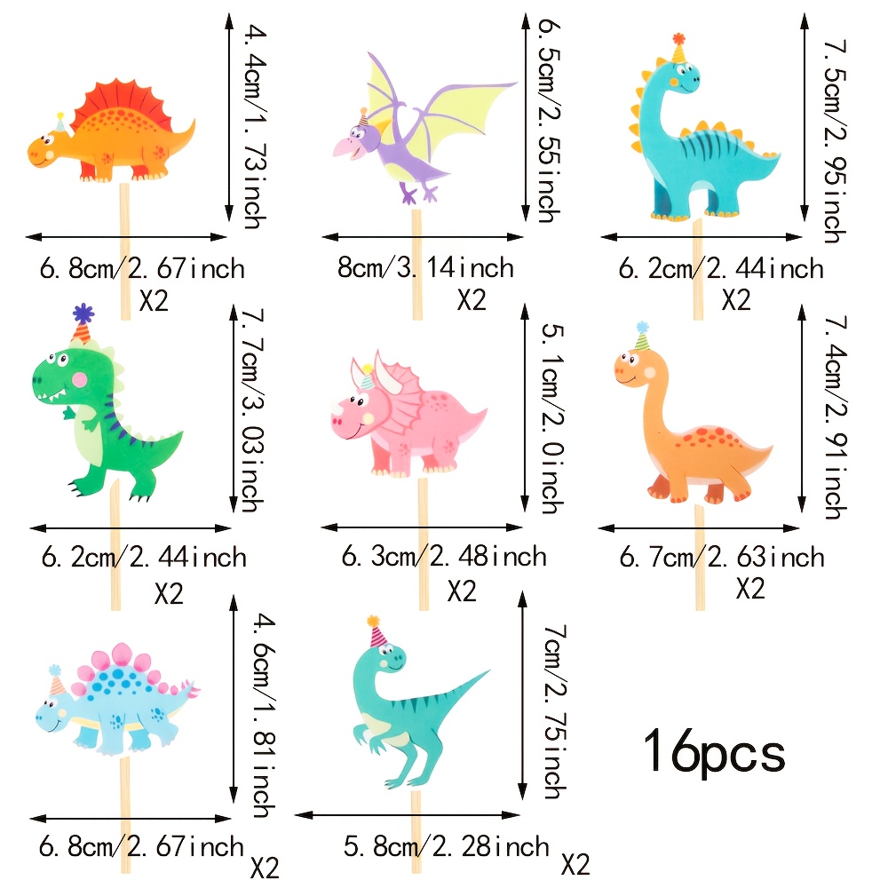 Image of 16pcs Dinosaur Cake Decorations, Cute Dinosaur Theme Birthday Party Cake Accessories For Halloween,christmas Event & Party Supplies Halloween&christmas For Christmas,newyear,valentine,party Events