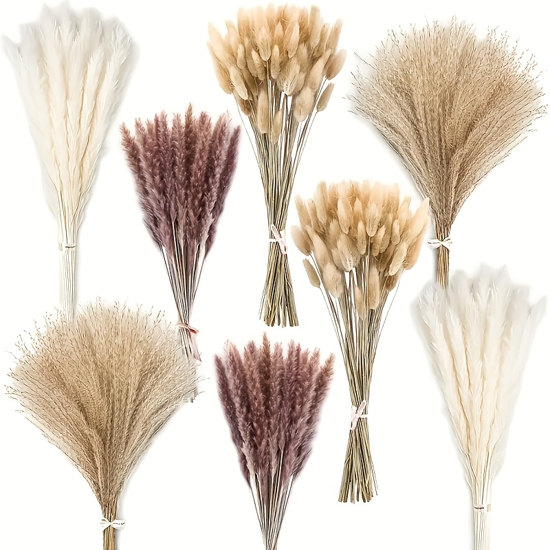 TEMU Dried Pampas Grass Decor, 110/220/330 Stems Pampas Grass Contains Bunny Tails Dried Flowers, Reed Grass Bouquet For Wedding Boho Flowers Home