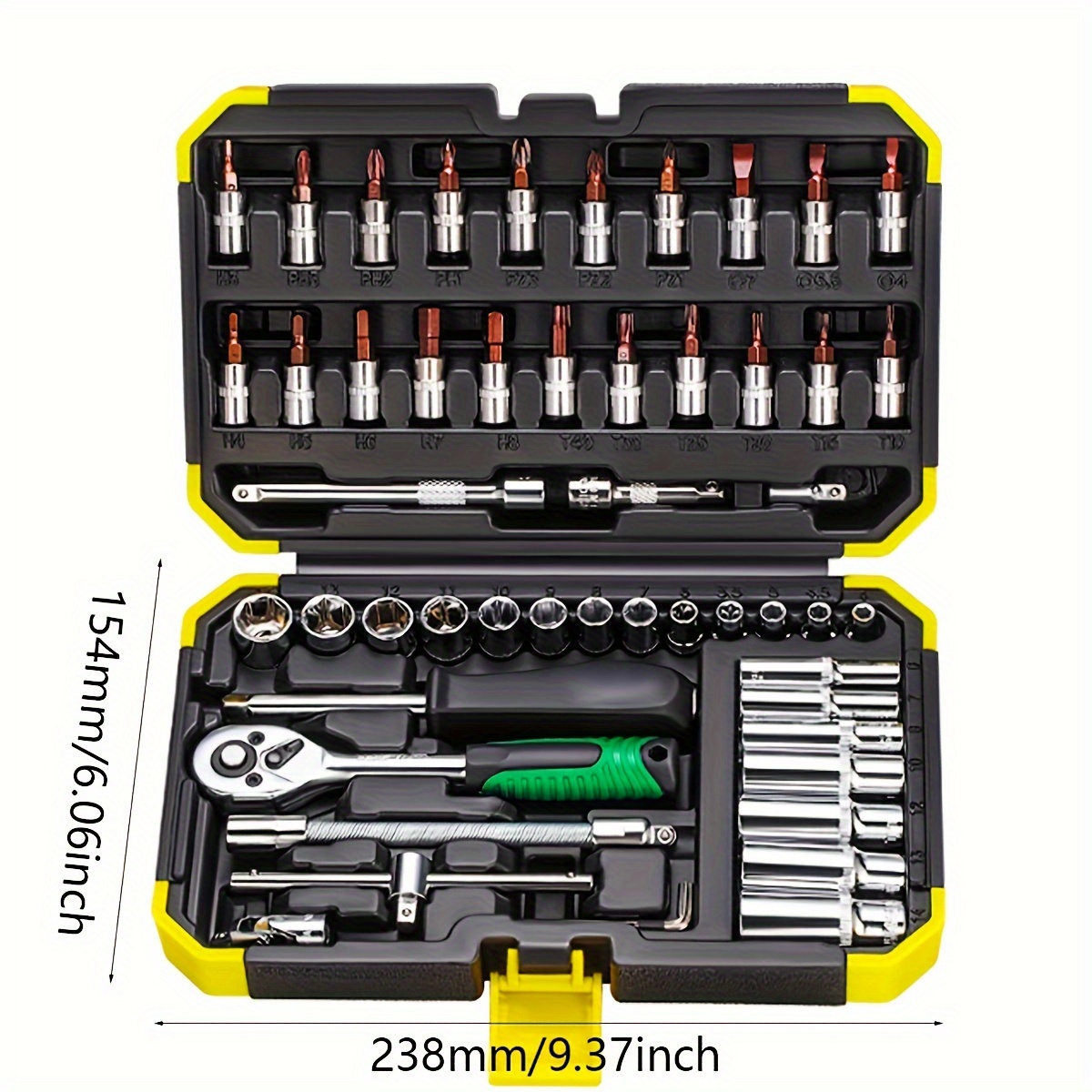 TEMU 53pcs/set 1/4 Inch Drive Socket Ratchet Wrench Set, With Bit Socket Set Metric And Extension Bar For Auto Repairing And , With Storage Case