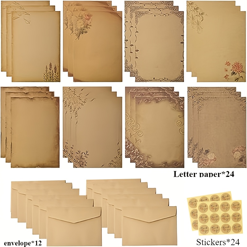 

60pcs Vintage Stationery Set - Antique Paper And Envelopes With Sealing Stickers, Gummed Closure, Aged Parchment Style For Invitations And Cards