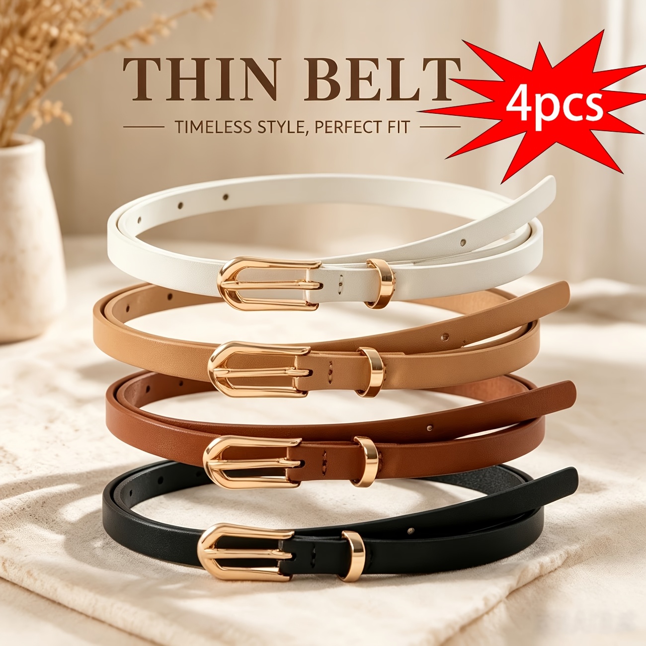 TEMU 4pcs Women's Fashionable Simple Casual Versatile Pin Belts