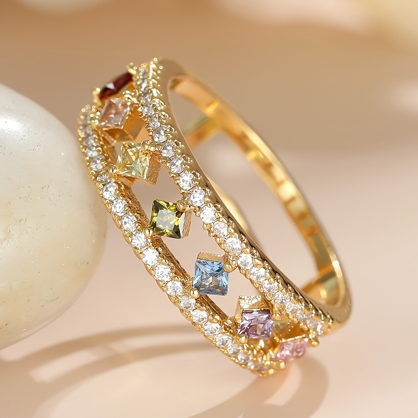 Bohemian Hollow-Out Ring with Multi-Colored Zirconia