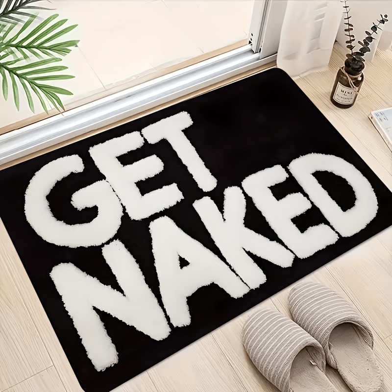 TEMU 1pc Fun Bathroom Mat, Printed With Text, Soft And Durable Flannel, Absorbent, Black And - Suitable For Bathroom, Doorway, Indoor/outdoor Use -