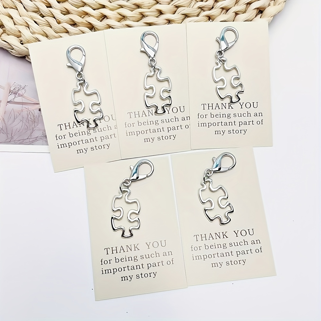 TEMU A Set Of 2/5 "thank You For Being An Important Part Of " Inspirational Cards, Accompanied By A Minimalist Hollow-out Puzzle Alloy Keychain
