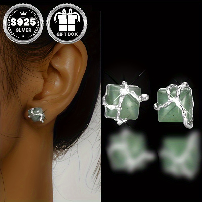 

Elegant Vana 925 Sterling Silvery Stud Earrings - Hypoallergenic, Green Zirconia Inlay, Classic Square Design For Everyday Wear Stud Earrings For Women Earrings For Women Trendy