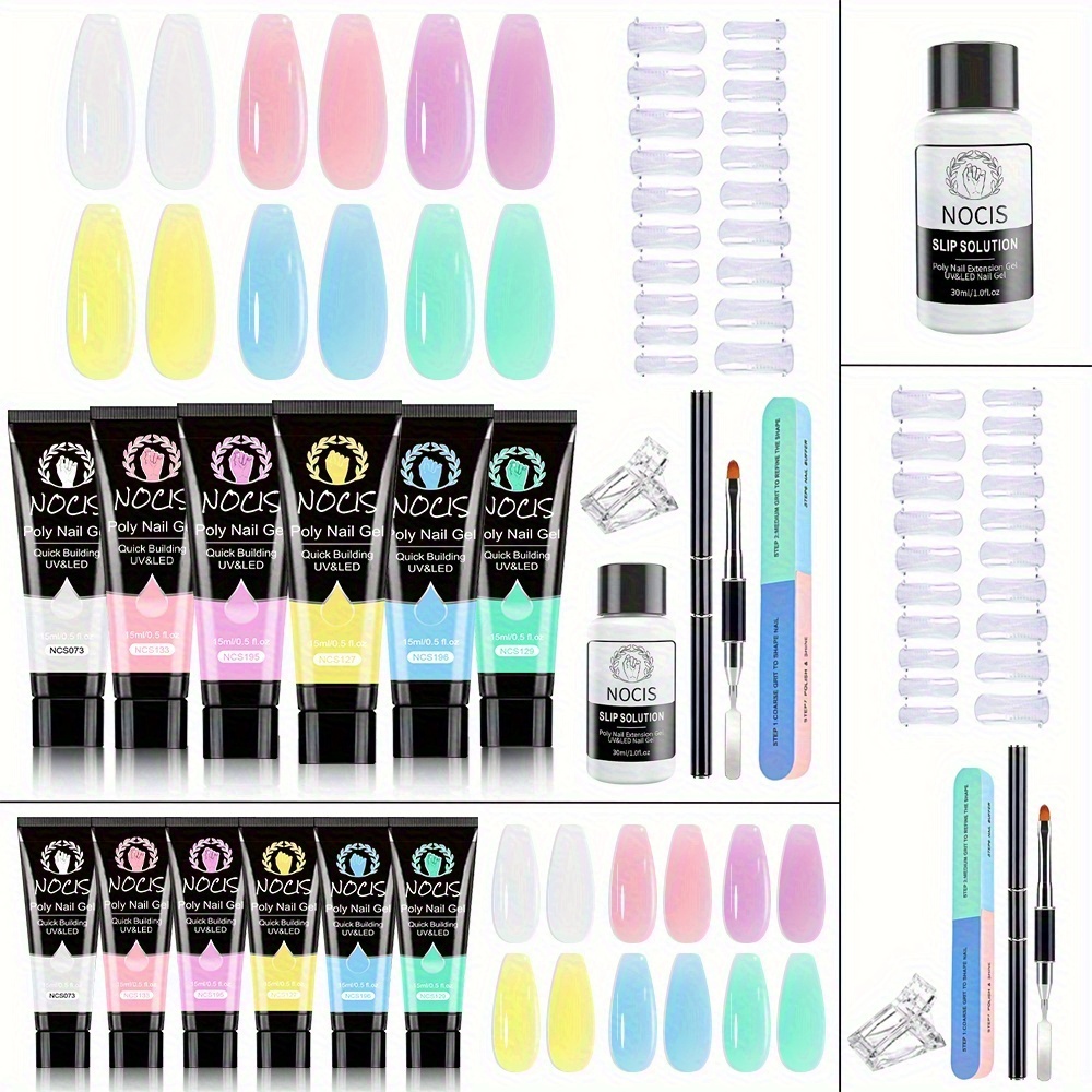 Image of Poly Extension Gel Nail Kit: 6 Colors White, Pink, Nude, Blue, Yellow, Green Poly Gel Kit For 4 Weeks Lasting, Natural-looking Poly Gel For Starter Art