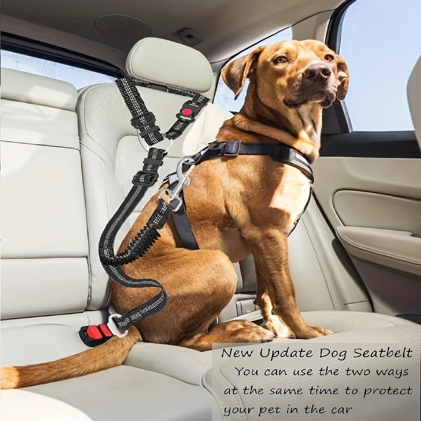 

Adjustable Heavy-duty Dog Car Safety Harness With Elastic Bungee And Reflective Stripe, Polyamide Material, Comfort Fit, Hand Wash, Secure Pet Vehicle Travel Seatbelt With Convenient Installation