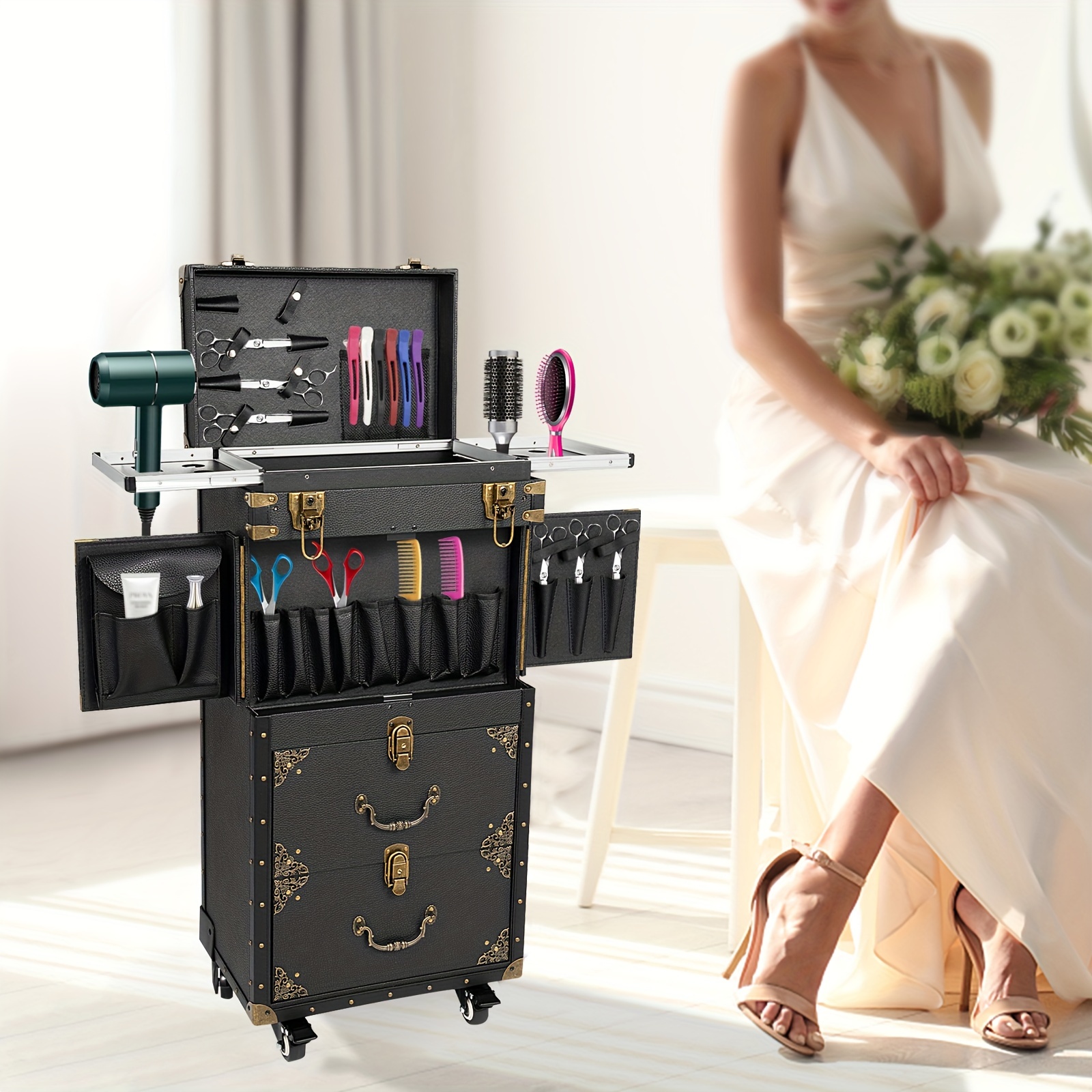 

4-tier Arbeitswagen Friseur Trolley Kosmetik Trolley Cart Salon Rollwagende