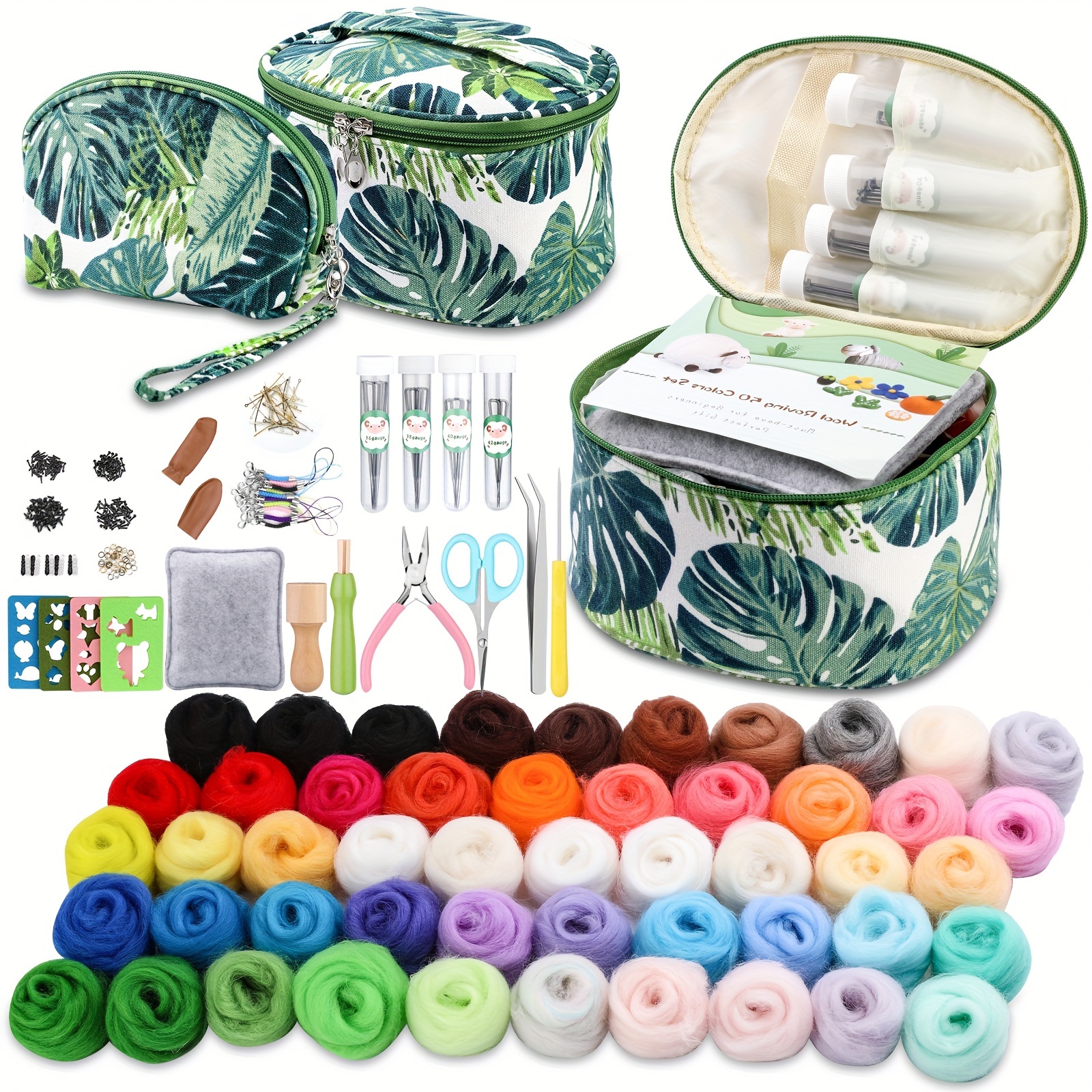 

304pcs Needle Felting Kit With 50 Color Wool Roving - Complete Needle Felt Supplies With Accessories, Tools, And 2 Exquisite Storage Bags For Diy Craft Projects