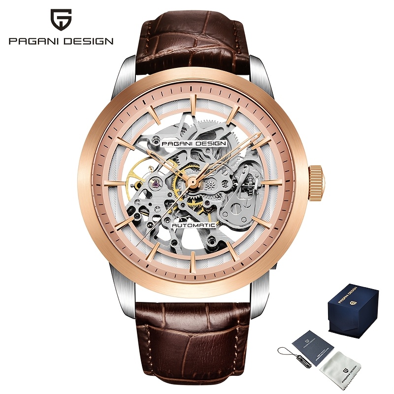 TEMU Design Men's Watch Automatic Mechanical Watch Steel Fashion Wristwatch Skeleton Watch Gift Idea