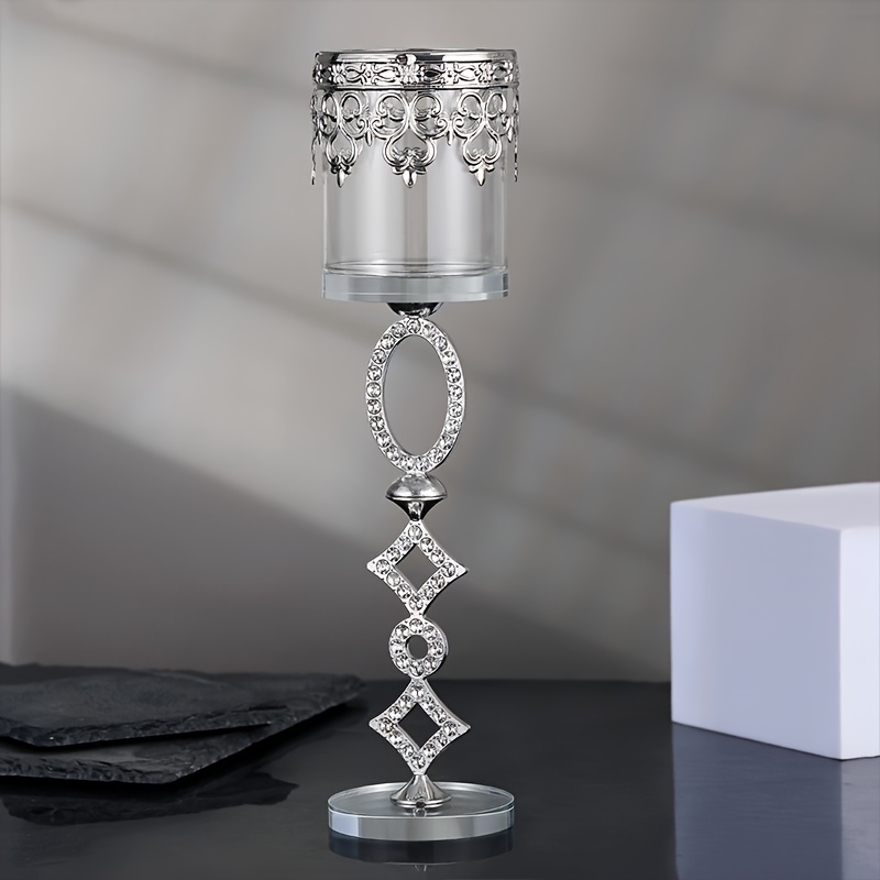 

1pc Romantic Crystal Candle Holder Decorative Piece, 25.5cm Glass Tabletop Ornament, Elegant Candlestick Craft, For Home Room Living Room Office Decor, Wedding Gift