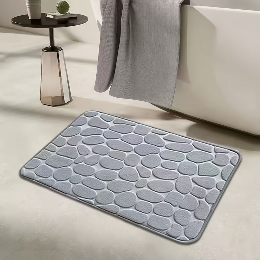 Non-slip Cobblestone Memory Bath Mat – Quick Dry, Polyester, For Bathroom, Vanity, Bedroom – Machine Washable Rug