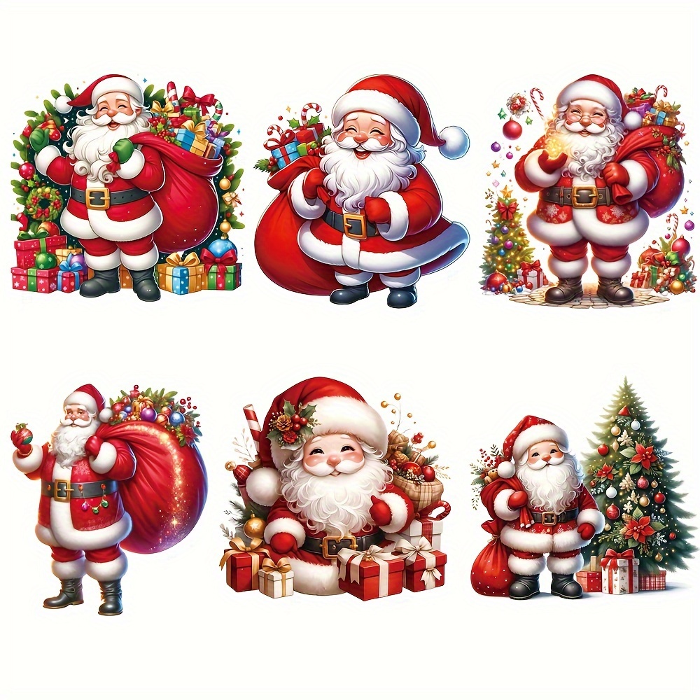 

6pcs Santa Claus Heat Transfer Vinyl Decals - Washable Iron-on Patches For Diy T-shirts, Masks, Jeans & Backpacks