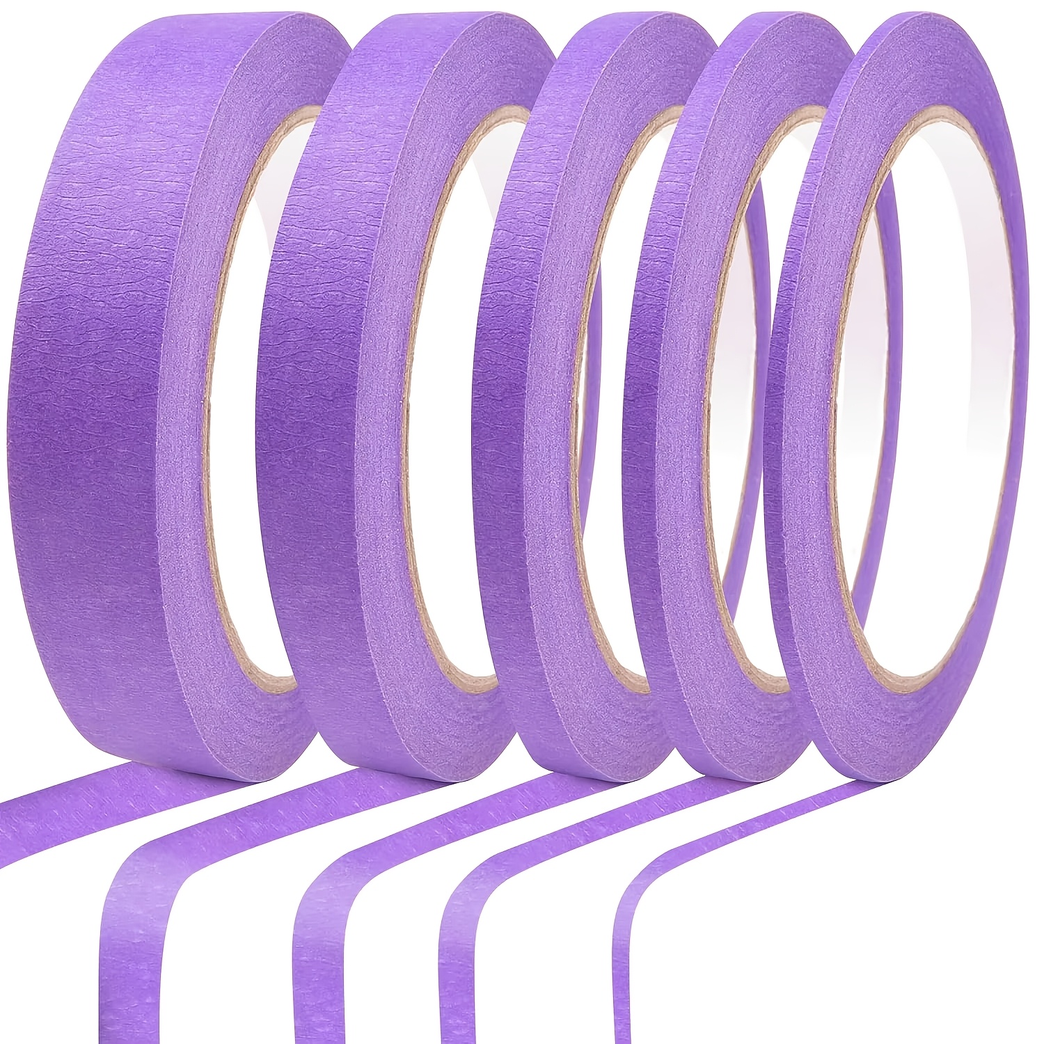TEMU Paquete de 5 cintas de enmascarar para pintor con rayas, múltiples tamaños de 3 mm, 5 mm, 6 mm, 12 mm, 20 mm, cintas de enmascarar de línea