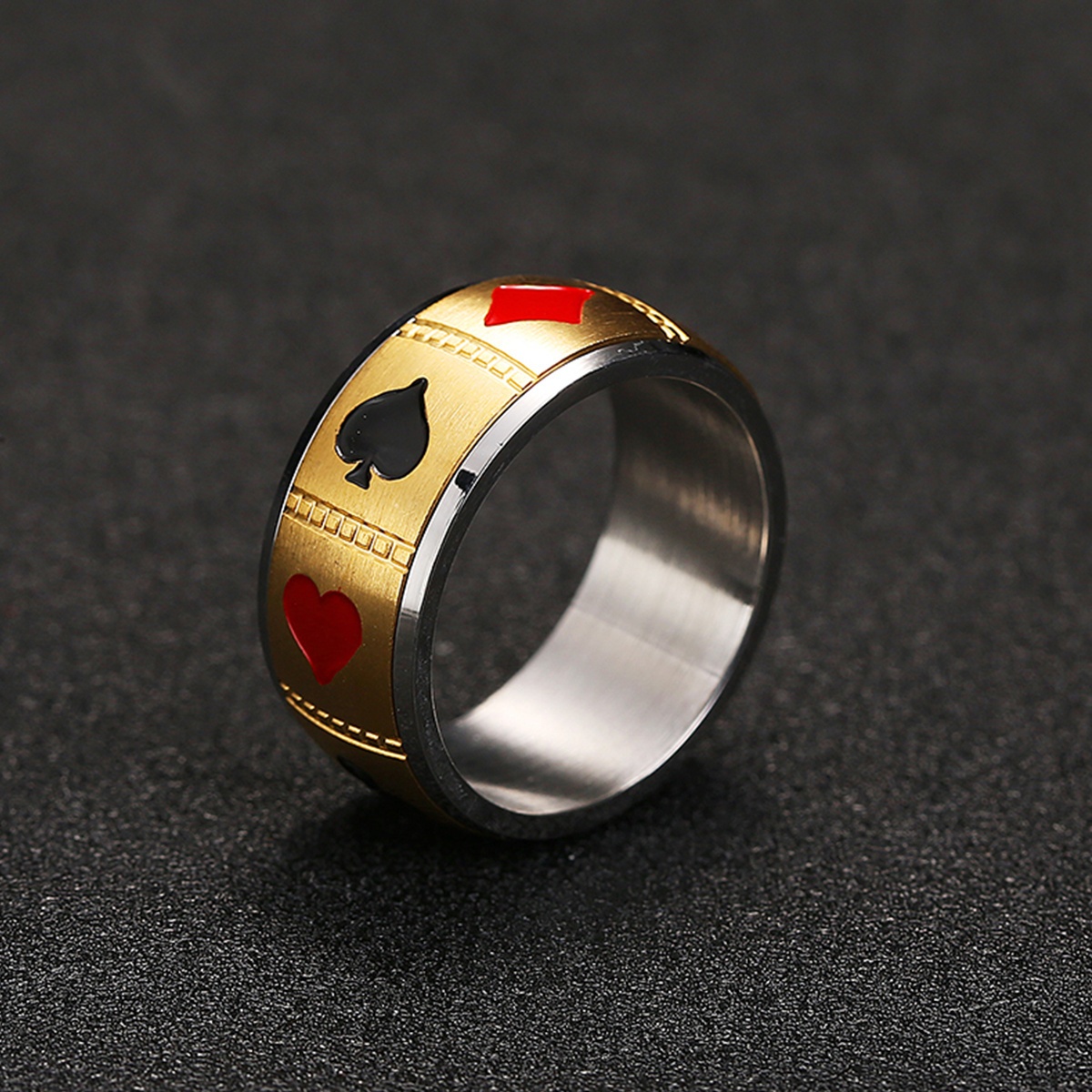 1pc men   steel poker card pattern universal wheel with rotatable decompression ring to relieve pressure, hip-hop   ring poker card jewelry, punk   ring retro poker band ring for s, party jewelry, gift for men, statement piece, edgy design,   metal, durable jewelry, men s fashion ring, give him/her a valentine s day gift, men ring for men Product details 2