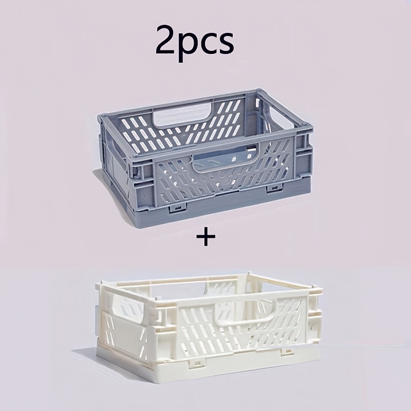 TEMU 2pcs Small Folding Storage Basket Foldable Pp Organizer Box, Suitable For Kitchen, Bathroom, Office, Stationery, Notebook, Stationery, Cosmetics