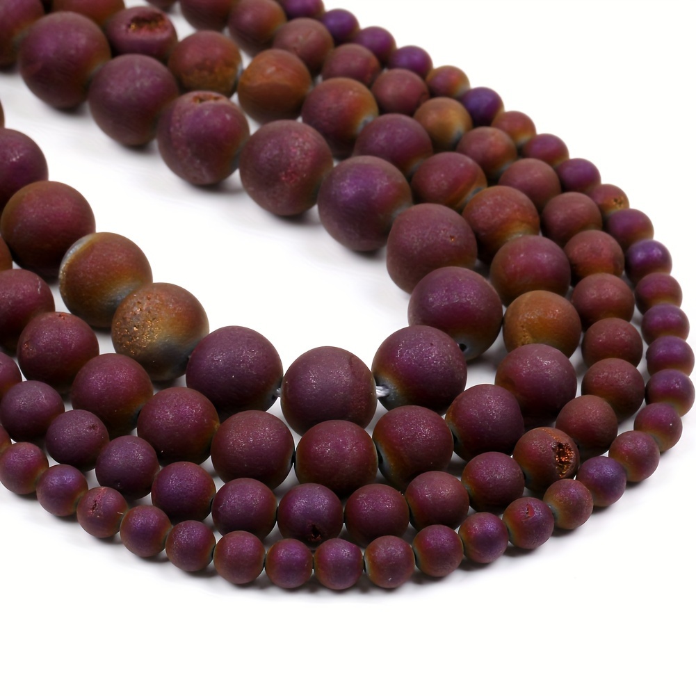 

6mm-10mm Natural Stone Beads: Purple Druzy Agate Round Loose Spacers Beads For Jewelry Making Diy Bracelet Necklace Accessories