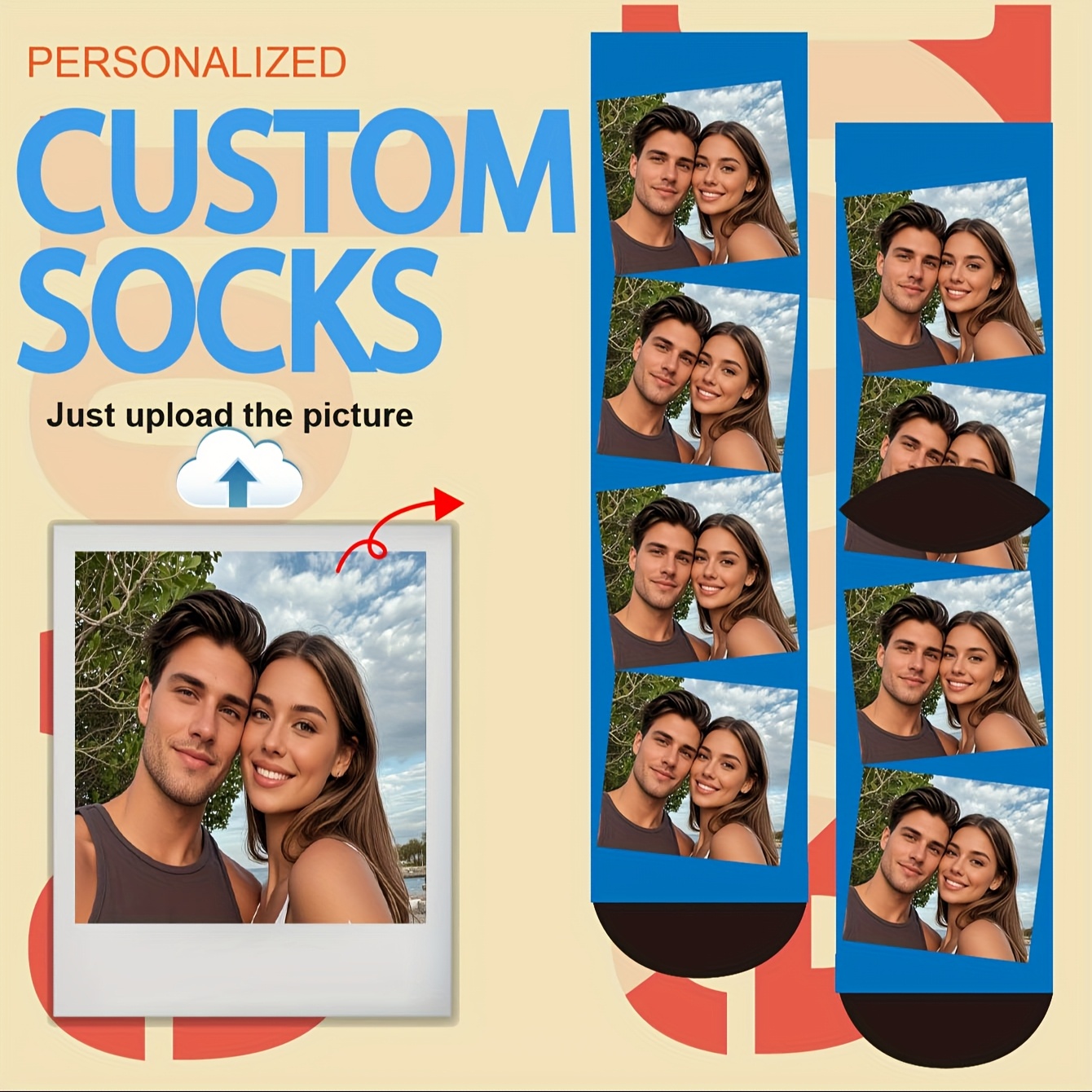 TEMU 1 Pair Of Knitted Socks With Interesting Facial Patterns For Couples, Supporting Personalized Photo Customization, Comfortable And Breathable,