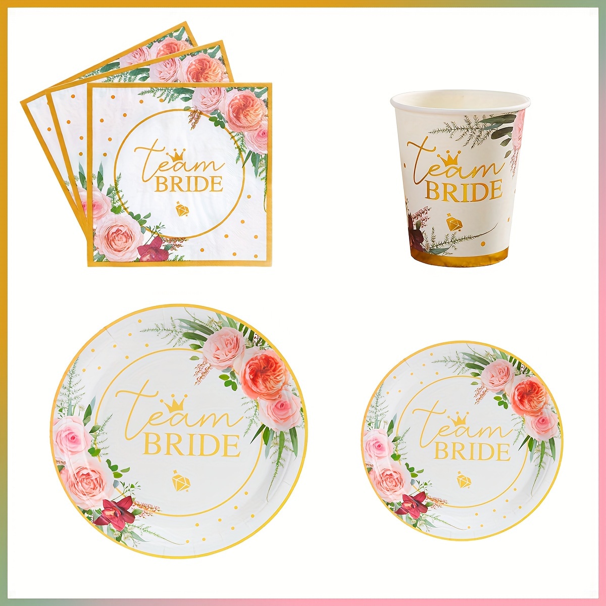 

Bridal & Youngsters Shower Party Piece - 10/24/72/96pcs Elegant Floral Disposable Tableware Set With Plates, Napkins, Cups - 7/9" Perfect For Bachelorette, Youngsters Showers & Themed Parties