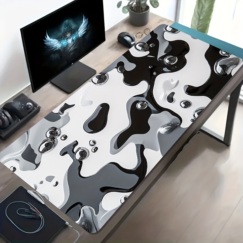TEMU 1pc Large Liquid Metal Gaming Mouse Pad With Non-slip Rubber Base, Futuristic Desk Mat For Pc/laptop - Tech-themed Computer Accessory, Durable
