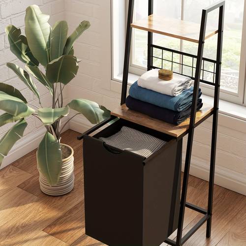 1 tier laundry hamper with wooden shelf and hooks vertical laundry basket with pull out and removable bag clothes hamper with divided bag for laundry room bathroom bedroom dorm laundry baskets