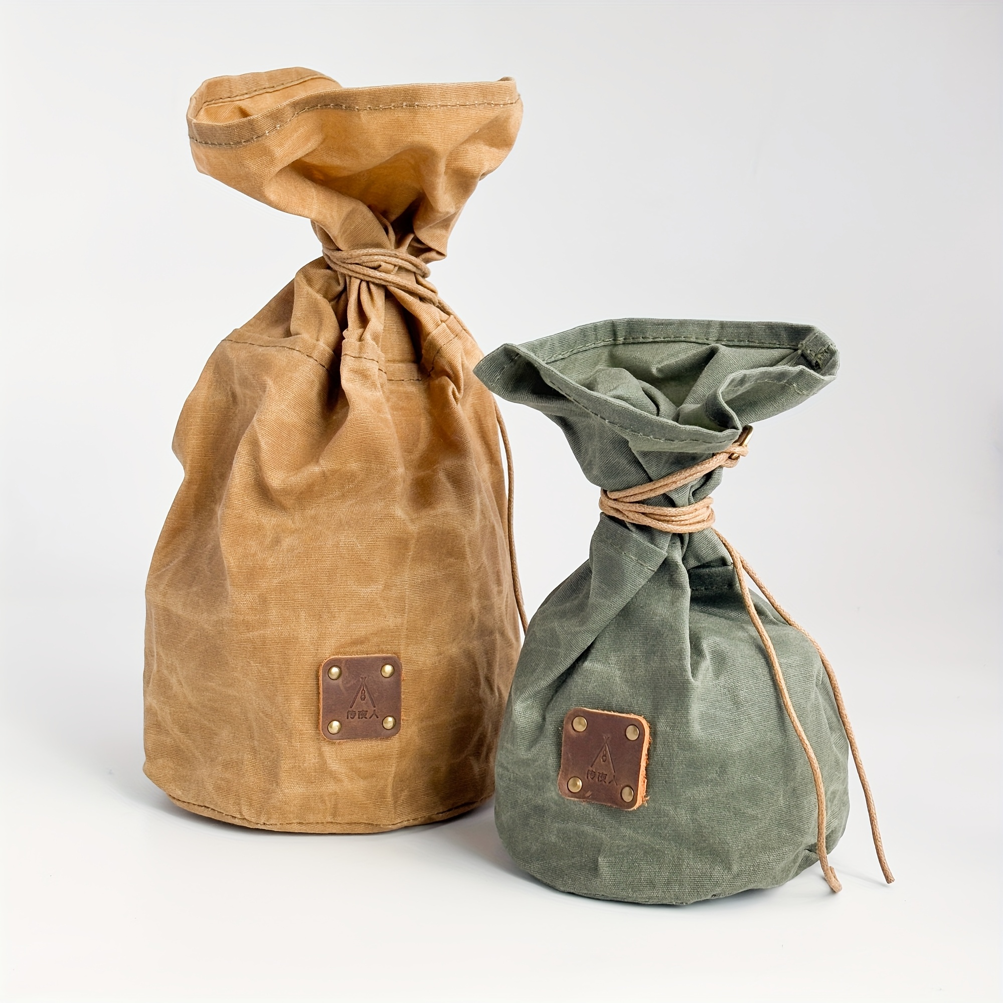 Waxed Canvas Outdoor Camping Storage Bag, Multi-Purpose Drawstring Vintage Style