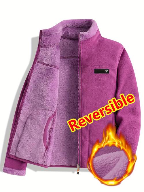reversible fleece lined jacket womens winter coat stand up collar coral fleece sweater womens cardigan