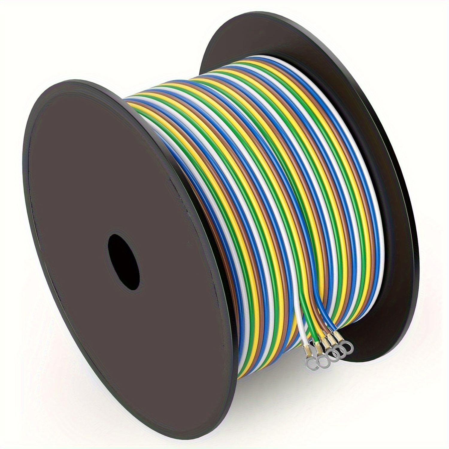 TEMU 100ft 18awg Bonded Trailer Rv Towing Boat Wiring Harness Spool, Cca Standard 18 Gauge 5 Wire Trailer Wire, Ideal For All Basic Wiring Needs(green, Yellow, Brown, Blue, White)