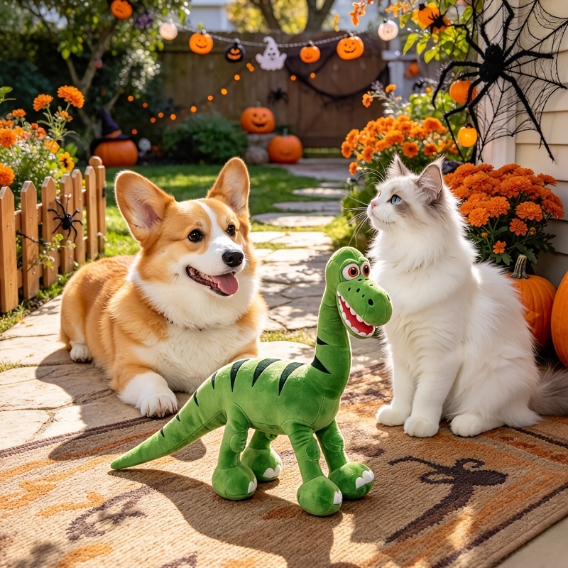TEMU New 38cm/14.96' Realistic Dinosaur Plush Toy For All Dog Breeds, Soft Polyester Stuffed Dinosaur Doll Used As A Pet