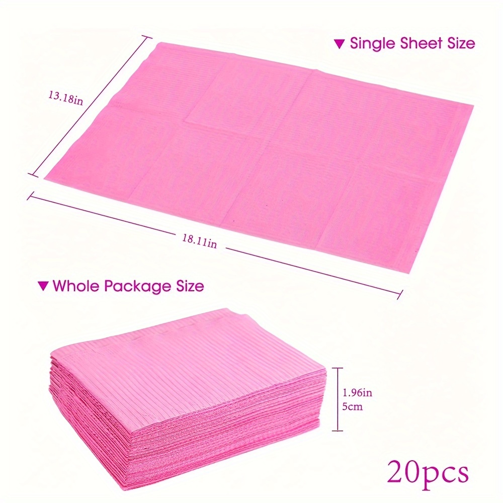 TEMU 20-pack Pink Disposable Nail Art Table Towels, 3-ply Waterproof Tattoo Bibs, Unscented Paper Tray Covers, For Tattoo Supplies