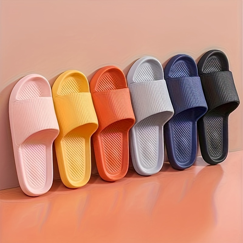 Solid Color EVA Pillow Slides, Soft Sole Lightweight Home Bathroom Slides, Non-slip Comfort Beach Shoes