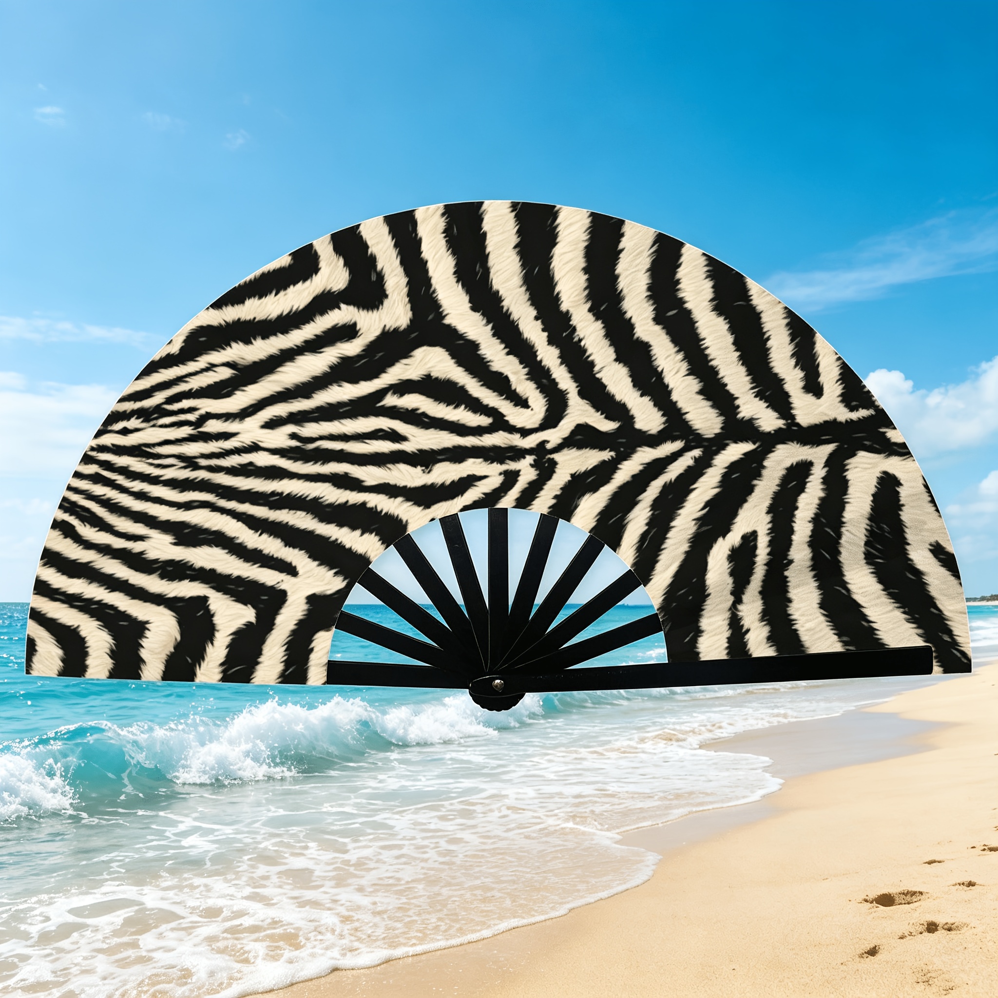 TEMU 1pc Striped Handheld Cooling Folding Fan Stylish Portable Handheld Folding Fan Zebra Foldable Decorative Folding Fan For Men Women Festival