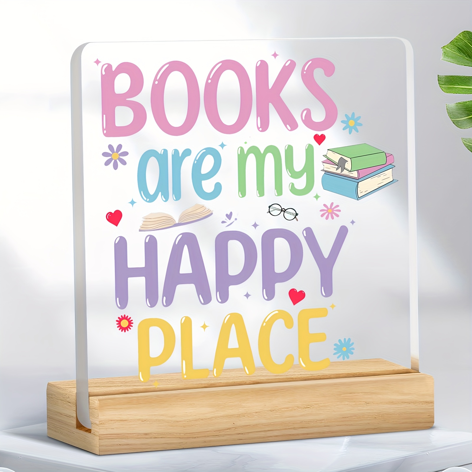 E-shop [2D Flat] [2D Flat] . ein Lesen-Themen-Acryl Ornament - ' Sind Mein HAPPY PLACE' mit einer Größe von 10 cm, mit künstlerischer Desktop-Deko mit