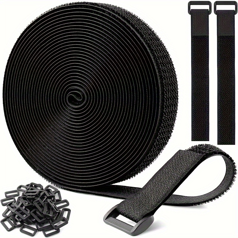 

Black Self-adhesive Hook And Loop Tape - 5m Fastening Straps Roll With Cable Ties Management Organizer, Reusable Wire Tie Straps With Interlocking Tape