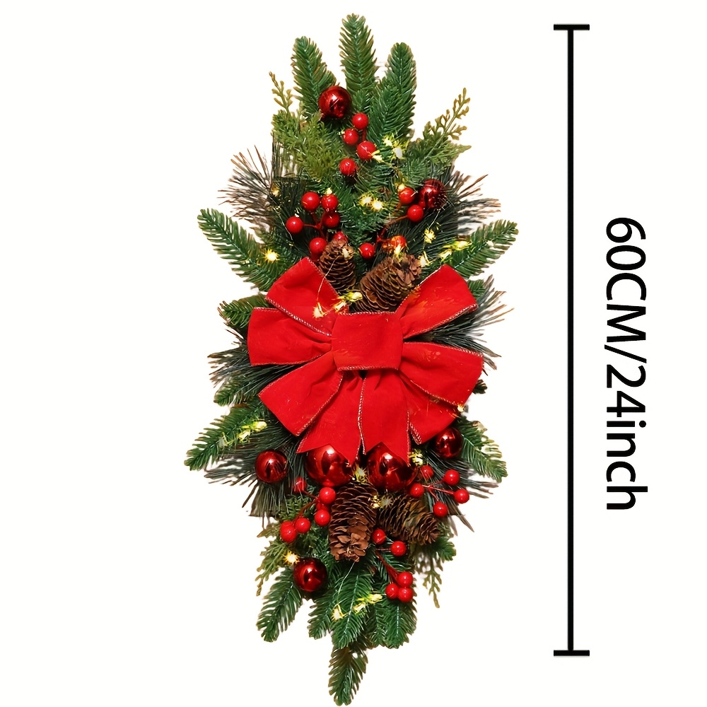 2-Pack 24-Inch Christmas Wreaths, Suitable for Doors, Stairs, Home Decor, Festive Christmas Wreaths (Red, Classic Style), Stair Hanging Wreaths, Christmas Ornaments