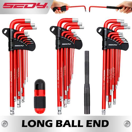 30pcs long arm ball end l hex torx key set with grip handle hex key wrench set with t handle and extension bars sae 1 16 to 3 8 metric 1 5mm to 10mm torx t10 to t50